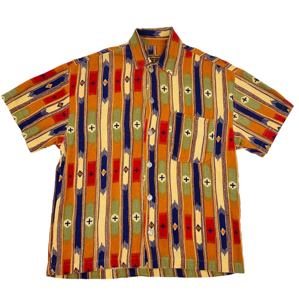 Men's Seppe Southwestern Theme Shirt Size M Metal Buttons Short Sleeve Woven USA